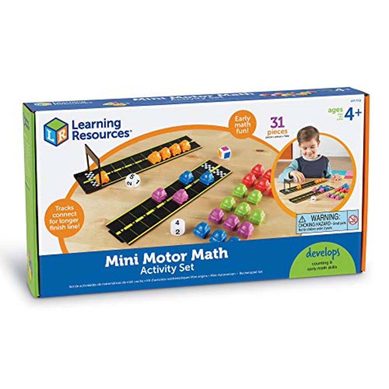 Mini Motor Math Activity Set, Homeschool, Includes Counting, Pattern, Addition and Subtraction Activities, 31 Pieces, Ages 4+